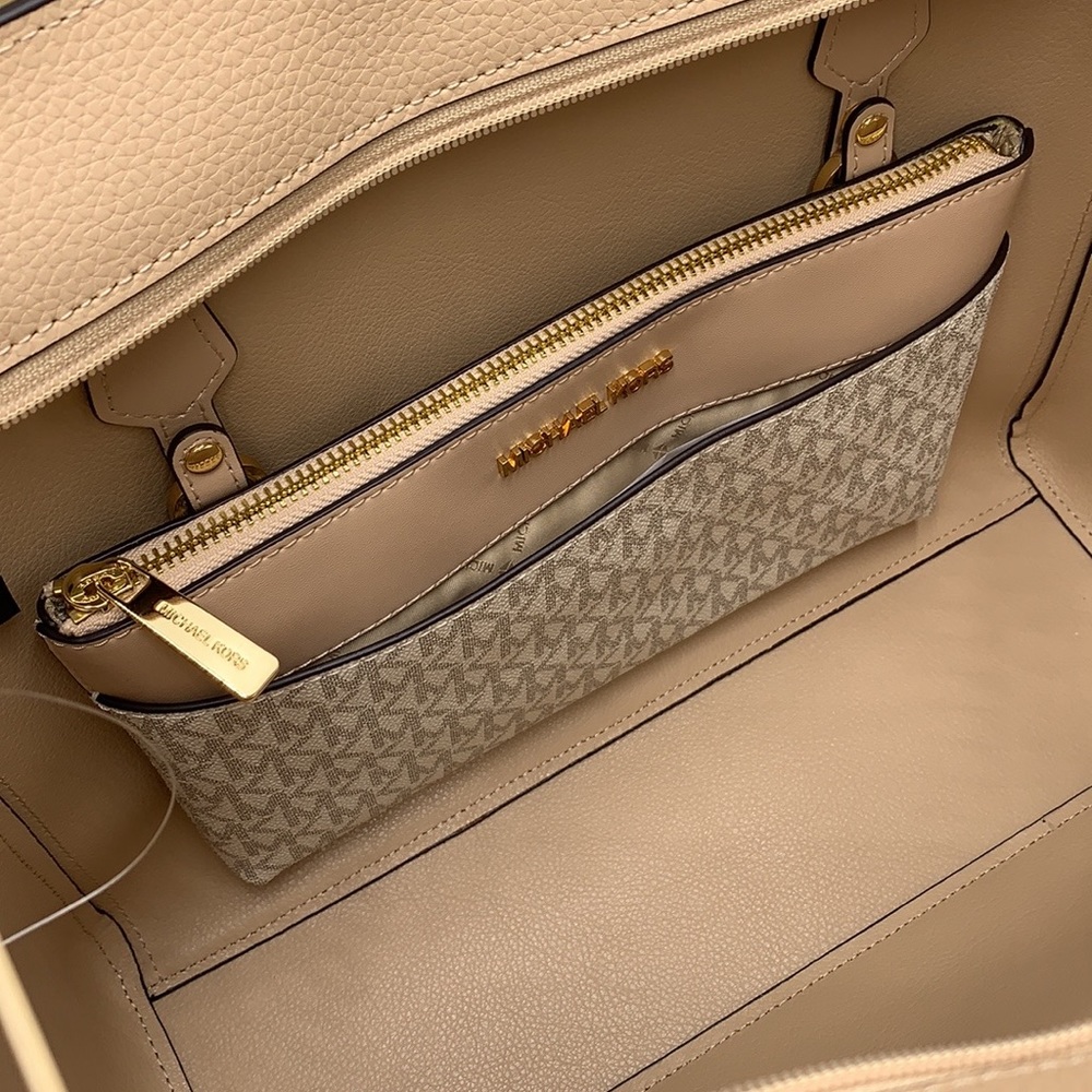 Michael Kors Maisie Large Pebbled Leather 3-in-1 Tote Bag Buff Signature Multi - Picture 8 of 16